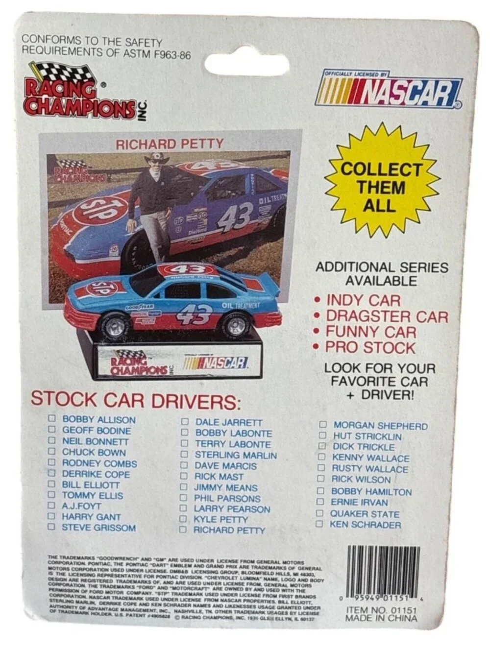 Die Cast Racing Champions NASCAR Stock Car Kenny Wallace Collectors Card Stand